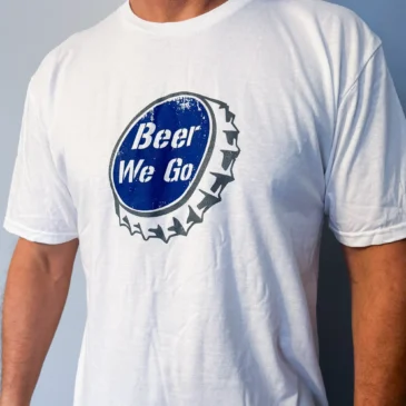 Bottle Cap Tee - Blue/Silver on White
