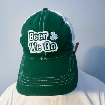 Beer We Go® Shamrock Mesh Back Baseball Cap - White on Dark Green